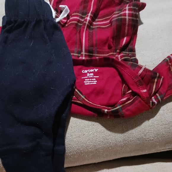 Carter's Baby 3M Plaid Long Sleeve Onesie with Navy Sweatpants Set - Picture 2 of 3